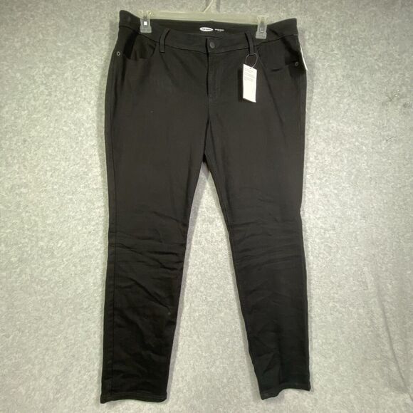 Old Navy Jeans Womens Sz 16 Black Petite Super Skinny Stretch Mid Rise Denim New - Picture 1 of 10